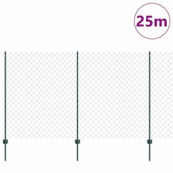 Clôture en maillon de chaîne avec 22 poteaux U Verte 1.4x25 m Acier 