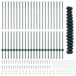 Clôture en maillon de chaîne avec 22 poteaux U Verte 1.4x25 m Acier 