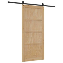 Porte coulissante avec ensemble de quincaillerie 93x202 cm en bois massif de pin 