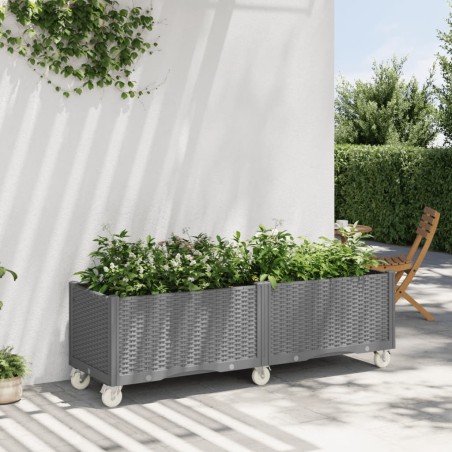 Jardinière à roulettes gris clair 160x50x54 cm PP 