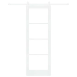 Porte Coulissante avec Kit de Quincaillerie "ORKDAL" Bois Solide Blanc & Verre 