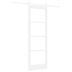 Porte Coulissante avec Kit de Quincaillerie "ORKDAL" Bois Solide Blanc & Verre 
