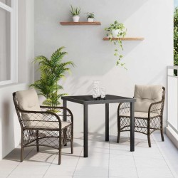 Ensemble de jardin 3 pièces avec coussins marron en polyrotin 