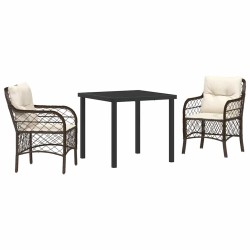 Ensemble de jardin 3 pièces avec coussins marron en polyrotin 