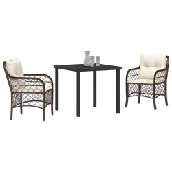 Ensemble de jardin 3 pièces avec coussins marron en polyrotin 