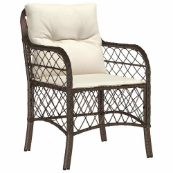 Ensemble de jardin 3 pièces avec coussins marron en polyrotin 