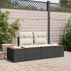 Canapé de jardin 2 places avec coussins en poly rattan noir 