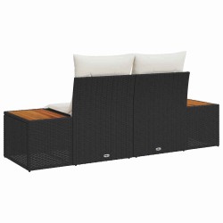 Canapé de jardin 2 places avec coussins en poly rattan noir 
