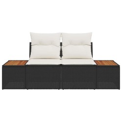 Canapé de jardin 2 places avec coussins en poly rattan noir 