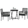Ensemble de Bistro de Jardin 3 Pièces avec Coussins Noir en Poly Rattan 