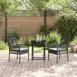 Ensemble de Bistro de Jardin 3 Pièces avec Coussins Noir en Poly Rattan 