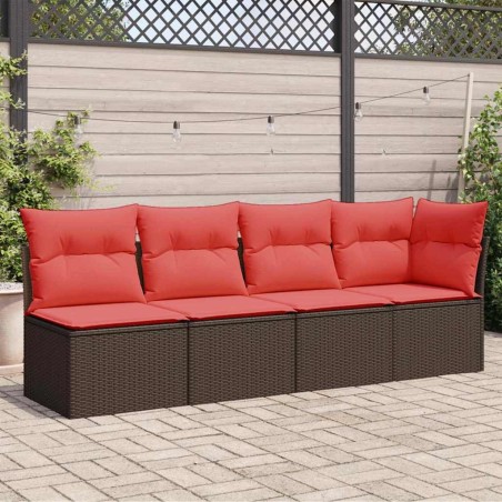 Canapé de jardin avec coussins 4 places en poly rotin marron 