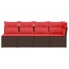 Canapé de jardin avec coussins 4 places en poly rotin marron 