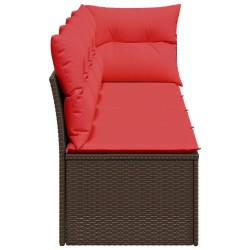 Canapé de jardin avec coussins 4 places en poly rotin marron 