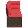 Canapé de jardin avec coussins 4 places en poly rotin marron 