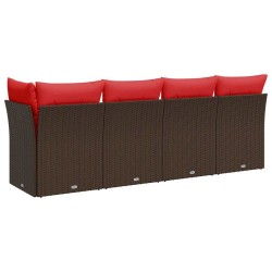 Canapé de jardin avec coussins 4 places en poly rotin marron 