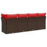 Canapé de jardin avec coussins 4 places en poly rotin marron 