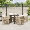 Ensemble de salle à manger de jardin 5 pièces avec coussins en poly rattan beige. 
