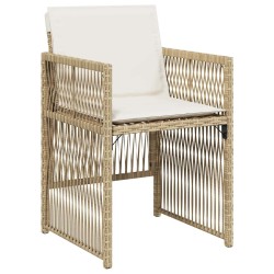 Ensemble de salle à manger de jardin 5 pièces avec coussins en poly rattan beige. 