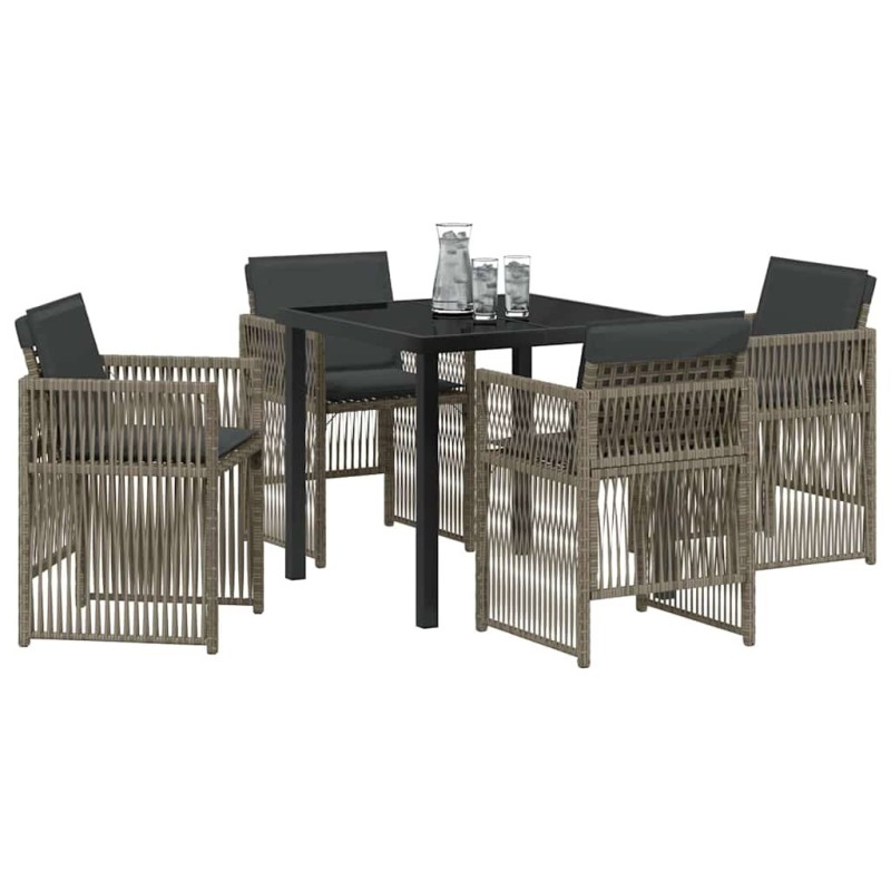 Ensemble de Salle à Manger de Jardin de 5 Pièces avec Coussins Gris en Poly Rattan 