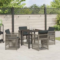 Ensemble de Salle à Manger de Jardin de 5 Pièces avec Coussins Gris en Poly Rattan 