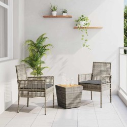 Ensemble Bistro de Jardin 3 Pièces avec Coussins Gris en Poly Rattan 