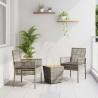 Ensemble Bistro de Jardin 3 Pièces avec Coussins Gris en Poly Rattan 