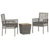 Ensemble Bistro de Jardin 3 Pièces avec Coussins Gris en Poly Rattan 