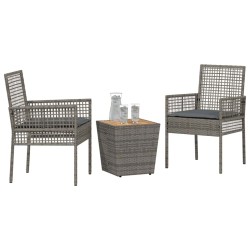 Ensemble Bistro de Jardin 3 Pièces avec Coussins Gris en Poly Rattan 