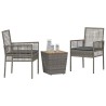 Ensemble Bistro de Jardin 3 Pièces avec Coussins Gris en Poly Rattan 