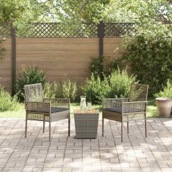 Ensemble Bistro de Jardin 3 Pièces avec Coussins Gris en Poly Rattan 