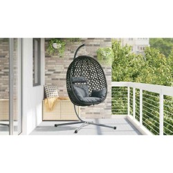 Panier chaise œuf suspendue avec support anthracite en poly rattan 