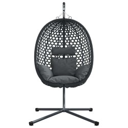 Panier chaise œuf suspendue avec support anthracite en poly rattan 