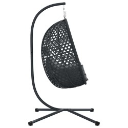 Panier chaise œuf suspendue avec support anthracite en poly rattan 