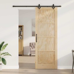 Porte Coulissante avec Set de Matériel 83x232 cm Bois Massif en Pin 