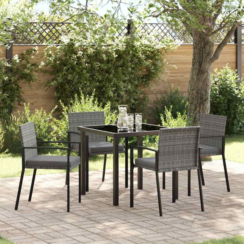 Ensemble de salle à manger de jardin 5 pièces Gris Poly Rotin 