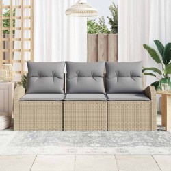 Ensemble de canapé de jardin 3 pièces avec coussins beige poly rattan 