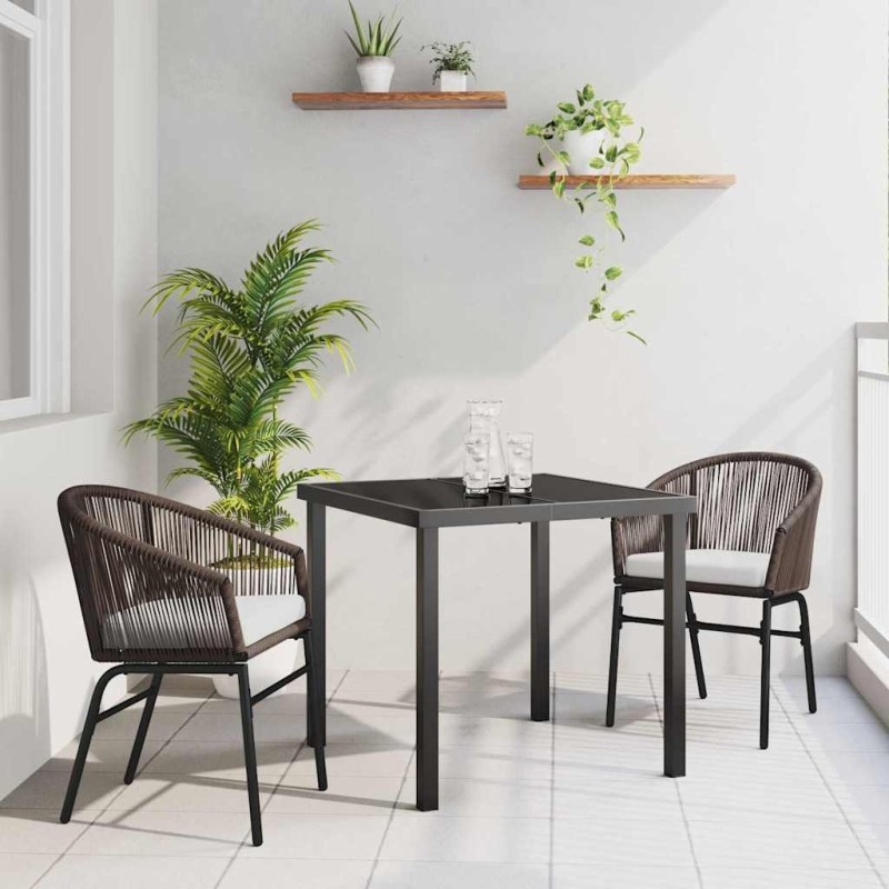 Ensemble de salle à manger de jardin de 3 pièces en poly rotin brun 