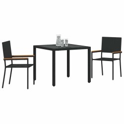 Ensemble de salle à manger de jardin 3 pièces noir en rattan poly 