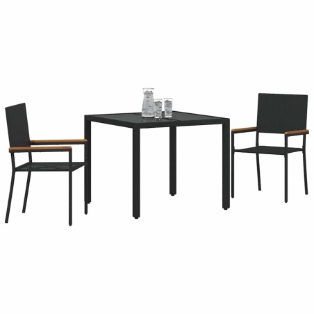 Ensemble de salle à manger de jardin 3 pièces noir en rattan poly 