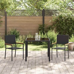 Ensemble de salle à manger de jardin 3 pièces noir en rattan poly 
