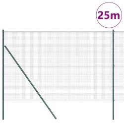 Clôture en fil soudé avec 13 poteaux verts 1.6x25 m en acier 