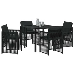 Ensemble de jardin 5 pièces avec coussins noirs en poly rattan 