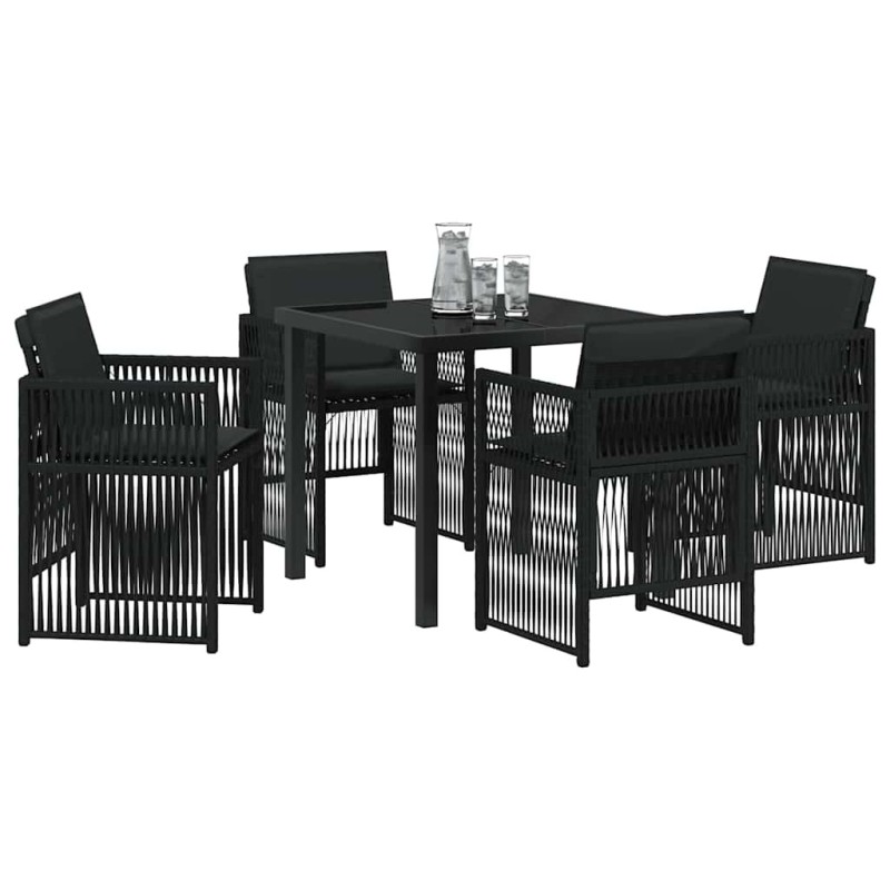 Ensemble de jardin 5 pièces avec coussins noirs en poly rattan 