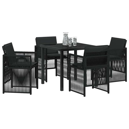 Ensemble de jardin 5 pièces avec coussins noirs en poly rattan 