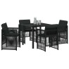 Ensemble de jardin 5 pièces avec coussins noirs en poly rattan 