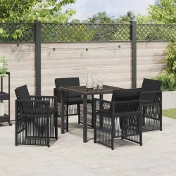 Ensemble de jardin 5 pièces avec coussins noirs en poly rattan 