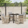 Ensemble de repas de jardin 5 pièces avec coussins beige en poly rattan 