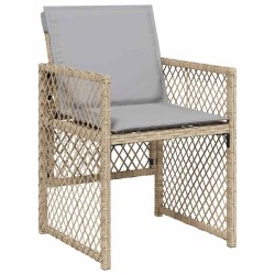 Ensemble de repas de jardin 5 pièces avec coussins beige en poly rattan 