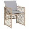 Ensemble de repas de jardin 5 pièces avec coussins beige en poly rattan 